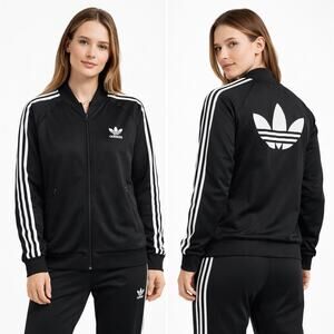 Adidas Originals Firebird Track Jacket Black White Trefoil Logo Zip-Up Women M